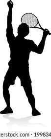 A tennis player man silhouette sports person design element