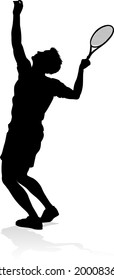  A tennis player man silhouette sports person design element