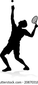 A tennis player man silhouette sports person design element