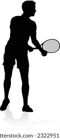 A tennis player man silhouette sports person design element