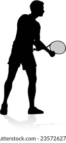 A tennis player man silhouette sports person design element