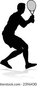 A tennis player man silhouette sports person design element