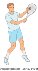 Tennis player man in tennis uniform with tennis racket