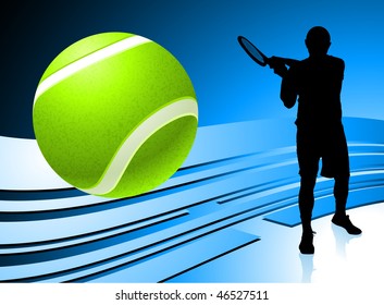Tennis Player on Abstract Blue Background Original Vector Illustration