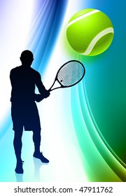 Tennis Player on Abstract Color Background Original Vector Illustration