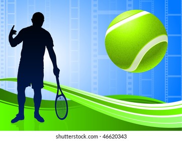 Tennis Player on Abstract Film Reel Background Original Vector Illustration