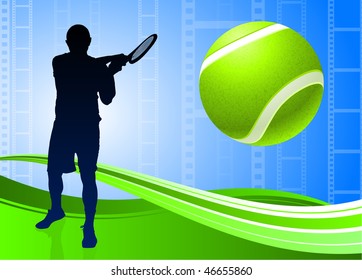 Tennis Player on Abstract Film Reel Background Original Vector Illustration