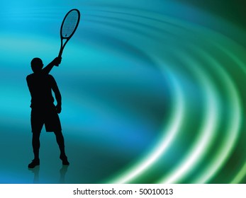 Tennis Player on Abstract Liquid Wave Background Original Vector Illustration