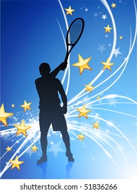 Tennis Player on Abstract Modern Light Background Original Illustration