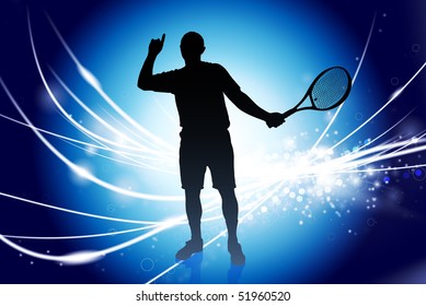 Tennis Player on Abstract Modern Light Background Original Illustration