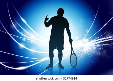 Tennis Player on Abstract Modern Light Background Original Illustration