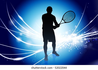 Tennis Player on Abstract Modern Light Background Original Illustration