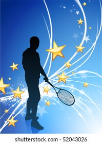 Tennis Player on Abstract Modern Light Background Original Illustration