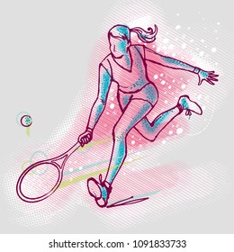 Tennis player on graphics background