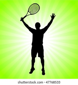 Tennis Player on Green Background Original Vector Illustration