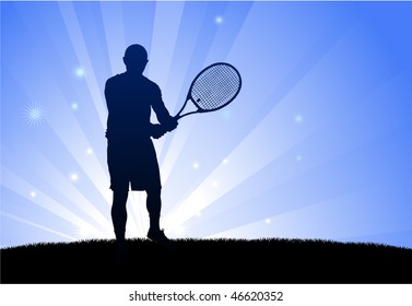 Tennis Player on Night background Original Vector Illustration