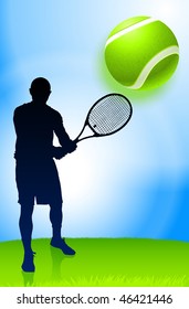 Tennis Player on Park Background Original Vector Illustration