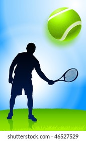 Tennis Player on Park Background Original Vector Illustration