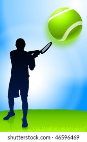Tennis Player on Park Background Original Vector Illustration