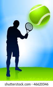 Tennis Player on Park Background Original Vector Illustration