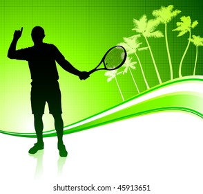 Tennis Player on Tropical Abstract Background Original Vector Illustration