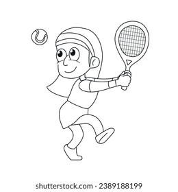 Tennis player. Outline style vector illustration