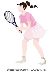 Tennis player in pink sportswear with a racket