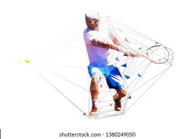 Tennis player polygonal vector illustration. Man playing tennis. Geometric character