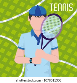 Tennis player with racket