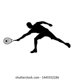 Tennis player with racket and ball black silhouette on white background, vector illustration. Basic tennis strokes.