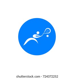 Tennis player with racket and ball; logo, icon design vector illustration