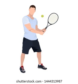 Tennis player with racket and ball, vector flat illustration isolated on white background.