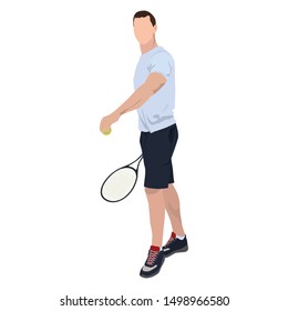 Tennis player with racket and ball, vector flat illustration isolated on white background. Basic tennis strokes.