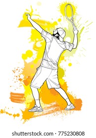 Tennis player with a racket in comic style