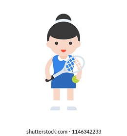 tennis player with racket, cute character professional set, flat design