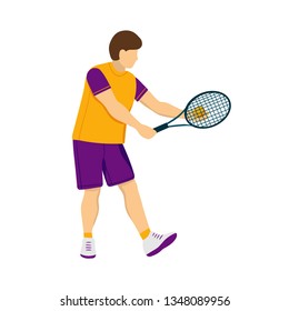 Tennis player with tennis racket, flat style vector illustration isolated on white background. Sport concept.
