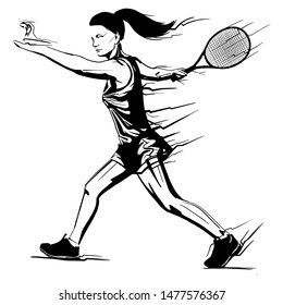 tennis player with a racket in her hand. Silhouette black shadow