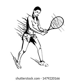 tennis player with a racket in her hand. Silhouette black shadow