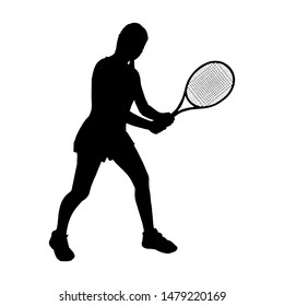 tennis player with a racket in her hand. Silhouette black shadow