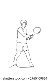 tenista con raqueta en las manos - un vector de dibujo de una línea