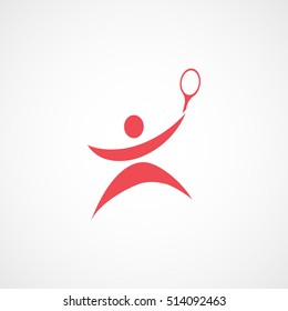 Tennis Player With Racket Red Flat Icon On White Background