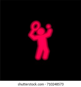 Tennis player with racket red glowing neon ui ux icon. Glowing sign logo vector