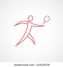 Tennis Player With Racket Red Line Icon On White Background