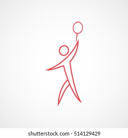 Tennis Player With Racket Red Line Icon On White Background