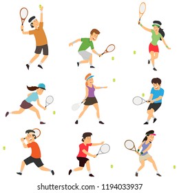 Tennis player with tennis racket. Sport concept. cartoon vector illustration