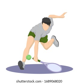 Tennis player with tennis racket. Sport concept. Funny cartoon vector illustration