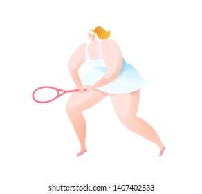 Tennis player with racket. Summer Sport. Colorful Character Illustration Isolated On White background