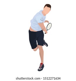 Tennis player with racket, vector flat illustration isolated on white background. Basic tennis strokes.