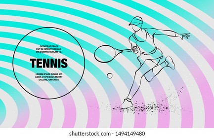 Tennis player with racket. Vector outline of Tennis player sport illustration.