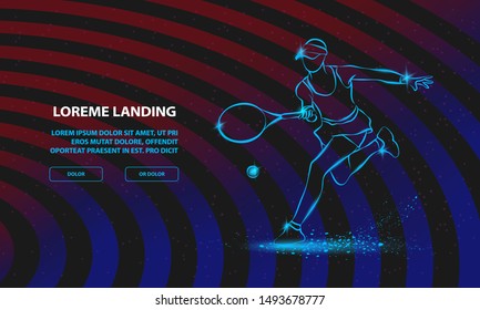 Tennis player with racket. Vector Sport Background for Landing Page Template.